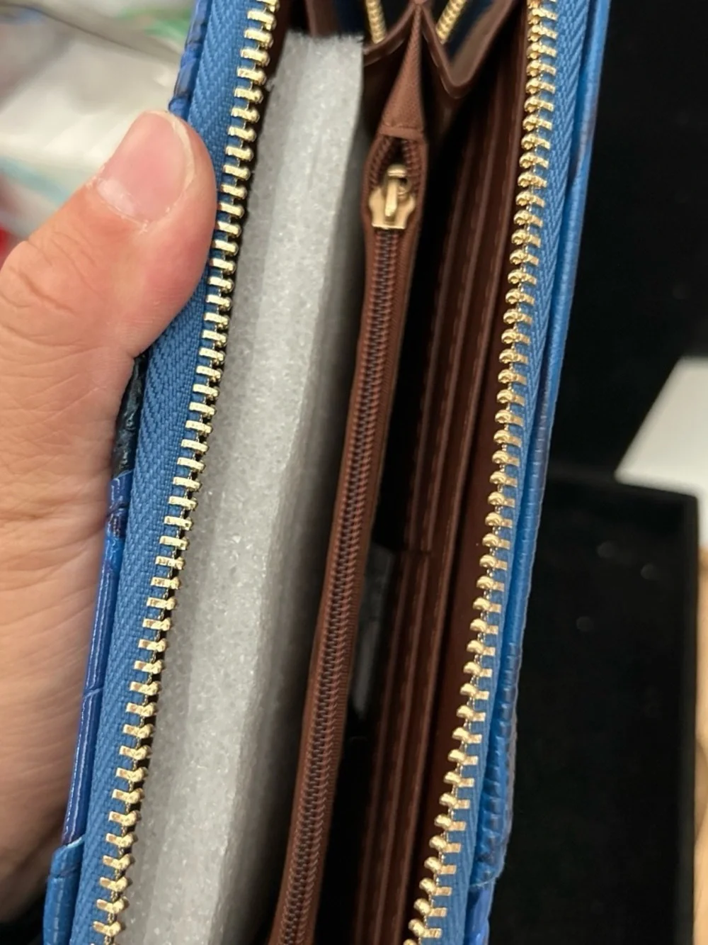 Blue Textured Zip-Around Wristlet Wallet - Women Bags